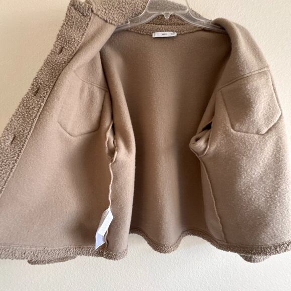 Mango Missouri Boucle Shacket Faux Shearling Collar Camel Tan S - Picture 6 of 15